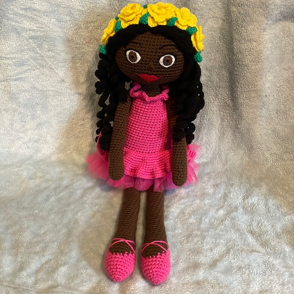 Hot Pink Ballerina Doll With Yellow Flowers
